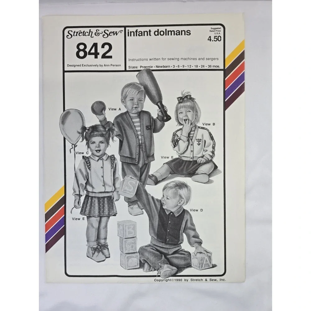 Vintage 1990s Stretch & Sew Ann Person Sewing Patterns 842 - Infant Dolmans